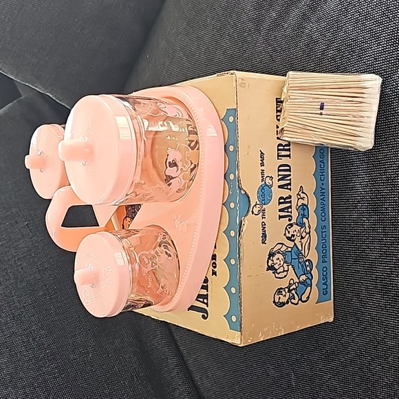 Vintage "Round the Clock with Baby" Jar and Tray set. PINK. Pristine condition. - Picture 8 of 12